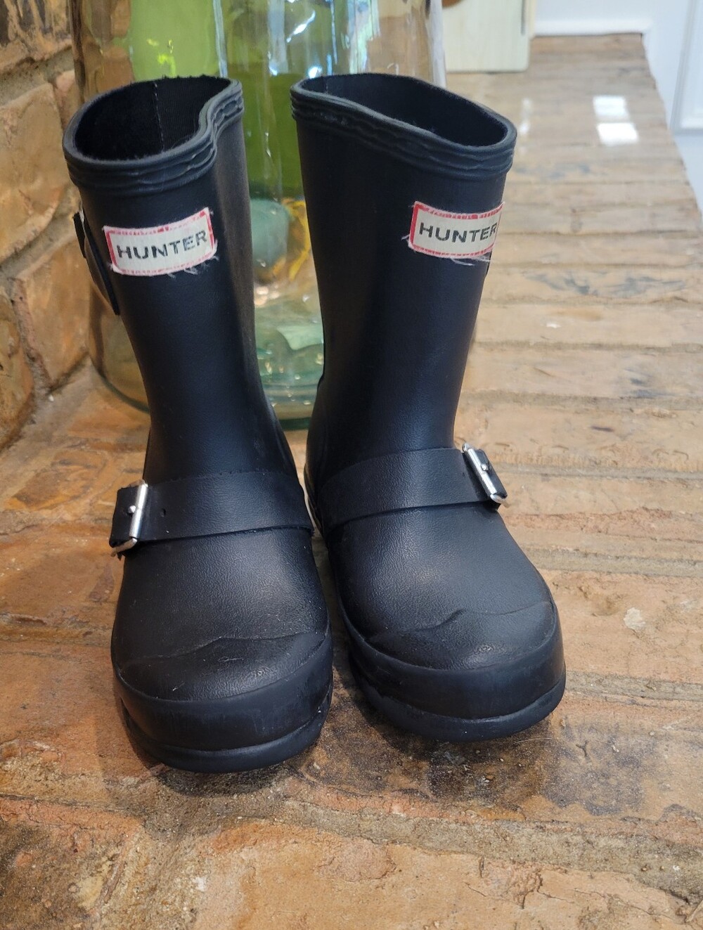 Hunter Kids Black Rubber Water Shoes with Buckle Detail